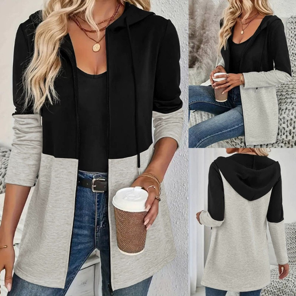Forever 21 Fall Winter Colorblock Zip-Up Hoodie Drawstring Minimalist